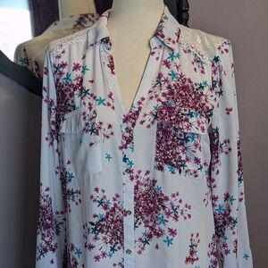 Floral White and Purple Women's Top